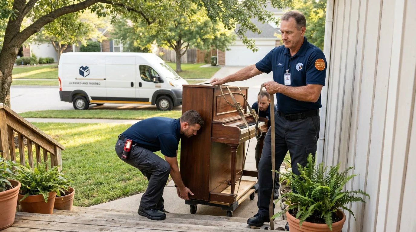 Licensed piano movers securing grand piano in Paia, HI