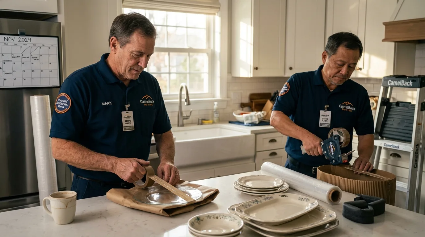Professional crew packing kitchen dishware in Paia, HI